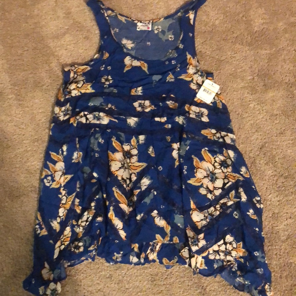 Free People blue/floral trapeze dress